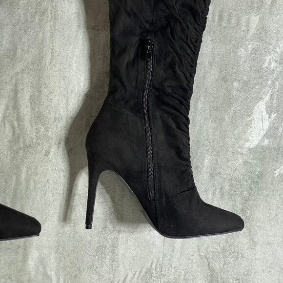 JOURNEE COLLECTION Women's Wide Calf Black Fantasia Over-The-Knee Stiletto Boots - Picture 3 of 10